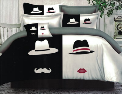 Domdvor Posteľné obliečky čierno biele klobuk 7 dielne OBL922 140x200 70x90