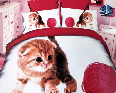 Domdvor Posteľné obliečky mačka červena 7 dielne OBL744 140x200 70x90