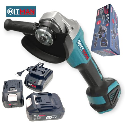 Akumulátorová uhlová brúska s digitálnym regulátorom otáčok, 125mm kotúč a tlmenie vibrácií, MAKITA platforma,  Hitman HT-BAG-1112R 62V