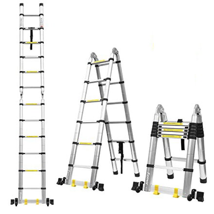 Dvojdielny hliníkový rebrík, teleskopický, viacúčelový, 5 metrov, (2,5+2,5) nosnosť 150 kg