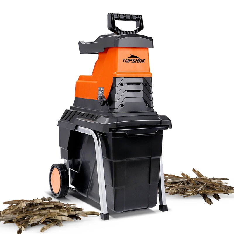 TOPSHAK TS-WS1 elektrický záhradný drvič konárov 2800 W, 45 mm maximálny priemer konárov 45mm s  55 l zbernou nádobou a kolieskami